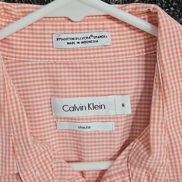 Men's Medium Calvin Klein Pink White Dress Shirt (Flawed) - Picture 2 of 6